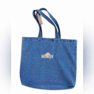 Denim Blue Tote Bag with 'Howdy' Embroidery NWT